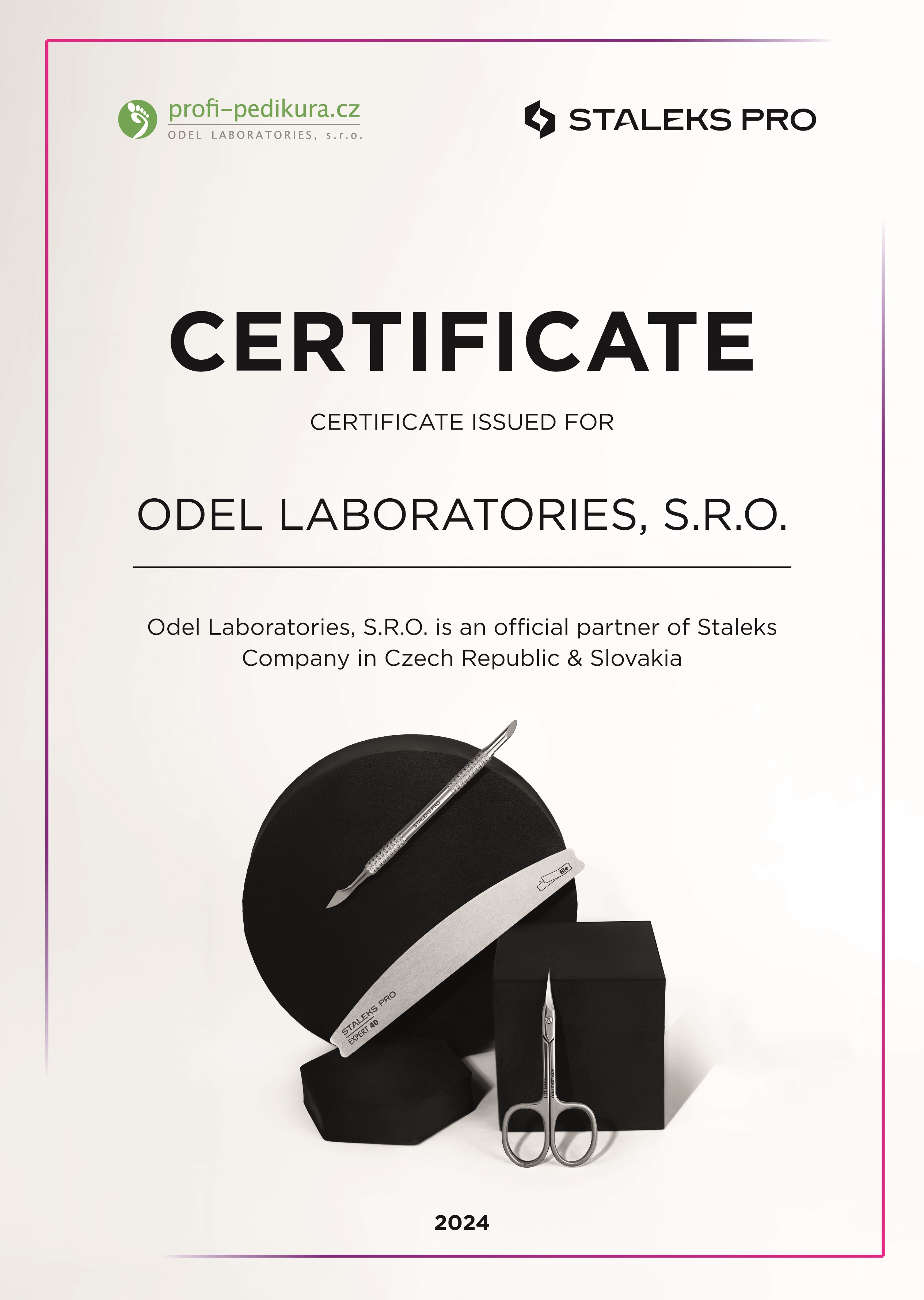 Certifikát pravosti Staleks pro Odel Laboratories SRO